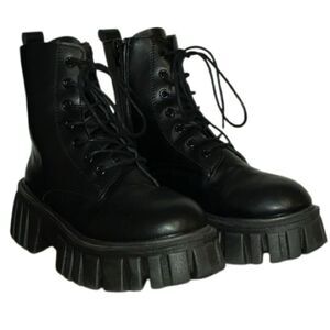 SHEIN Faux-Leather Lace-Up Combat Boots